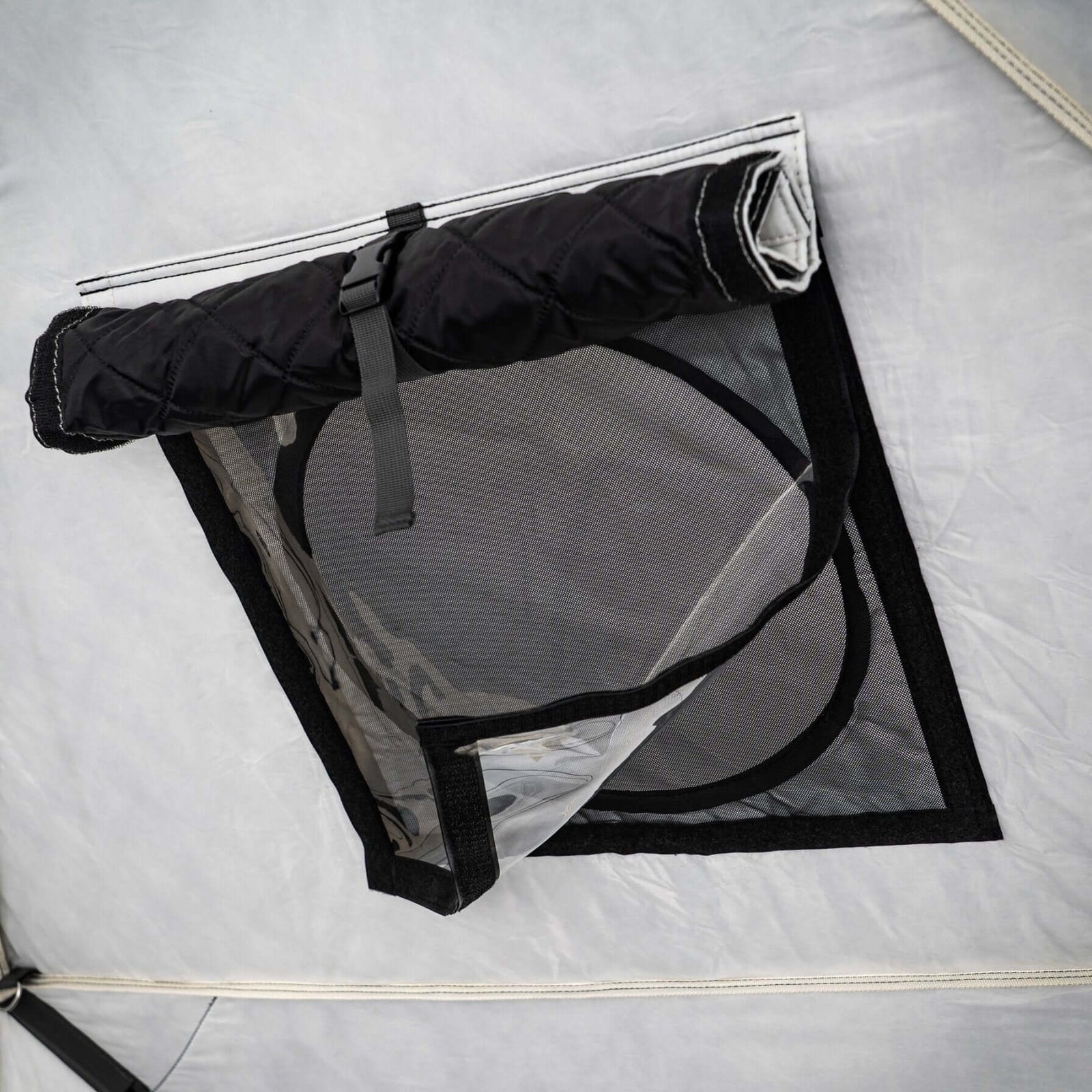 Interior view of SaunaLife SaunaTrekker XL Portable Sauna Tent showing the ventilation window with flap.