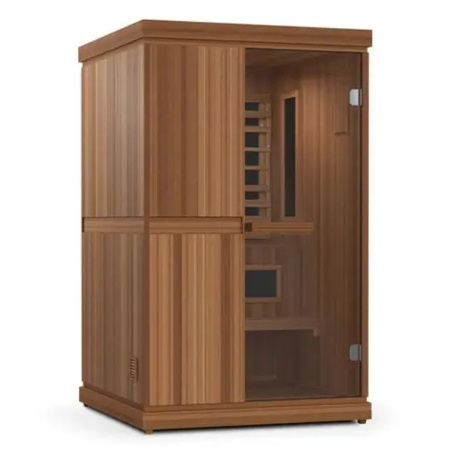 Finnmark Designs FD-4 wooden sauna with glass door on a white background