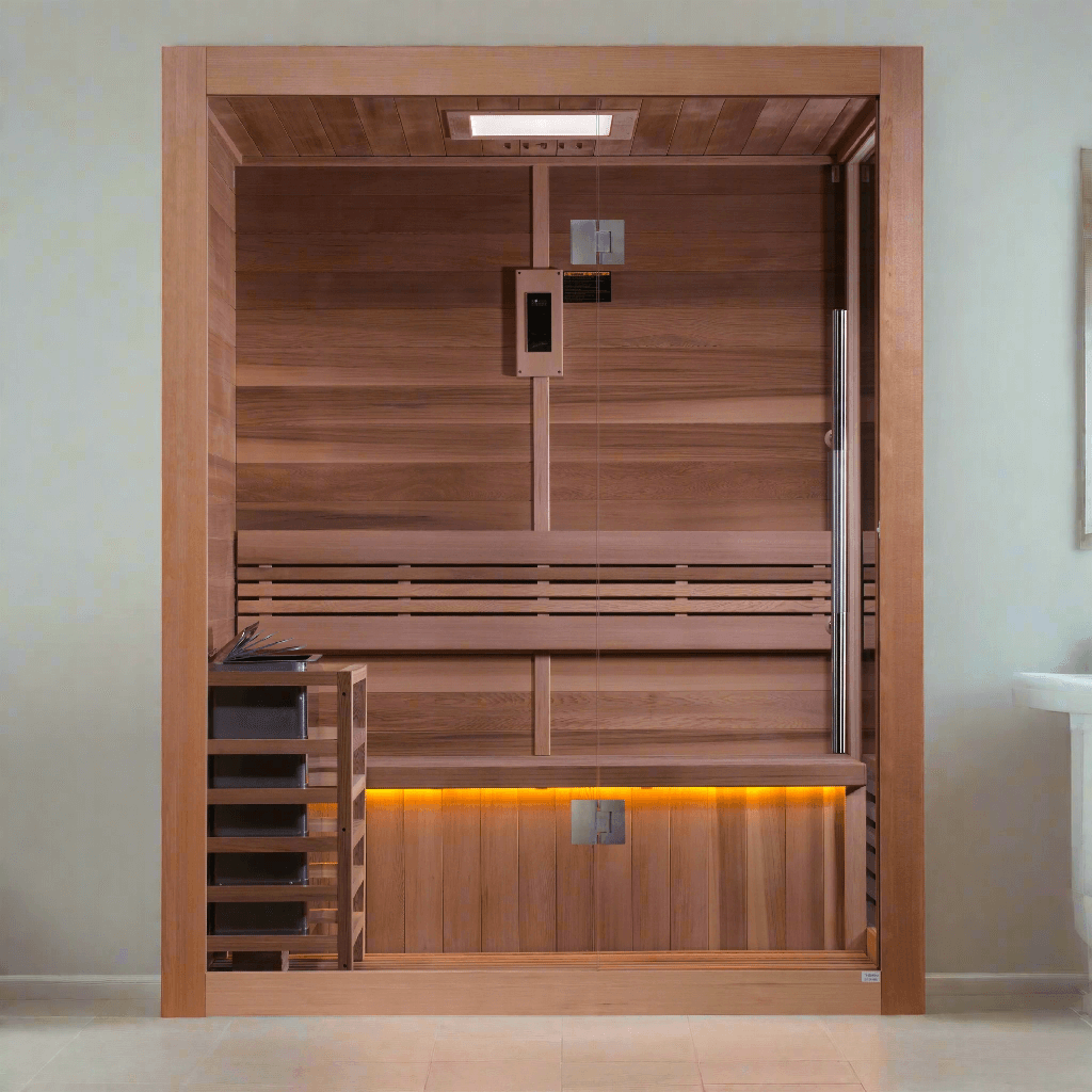 Golden Designs Hanko 3-Person Indoor Traditional Sauna Kit + Red Light Therapy | GDI-7202-01