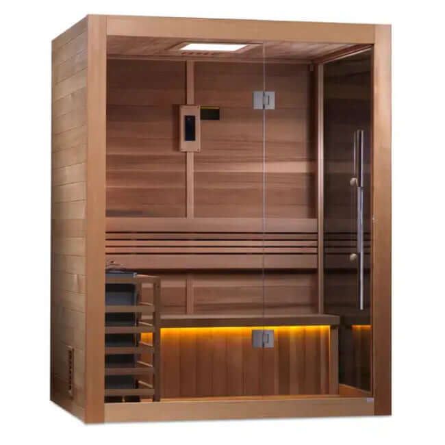 Golden Designs Hanko 3-Person Indoor Traditional Sauna Kit + Red Light Therapy | GDI-7202-01