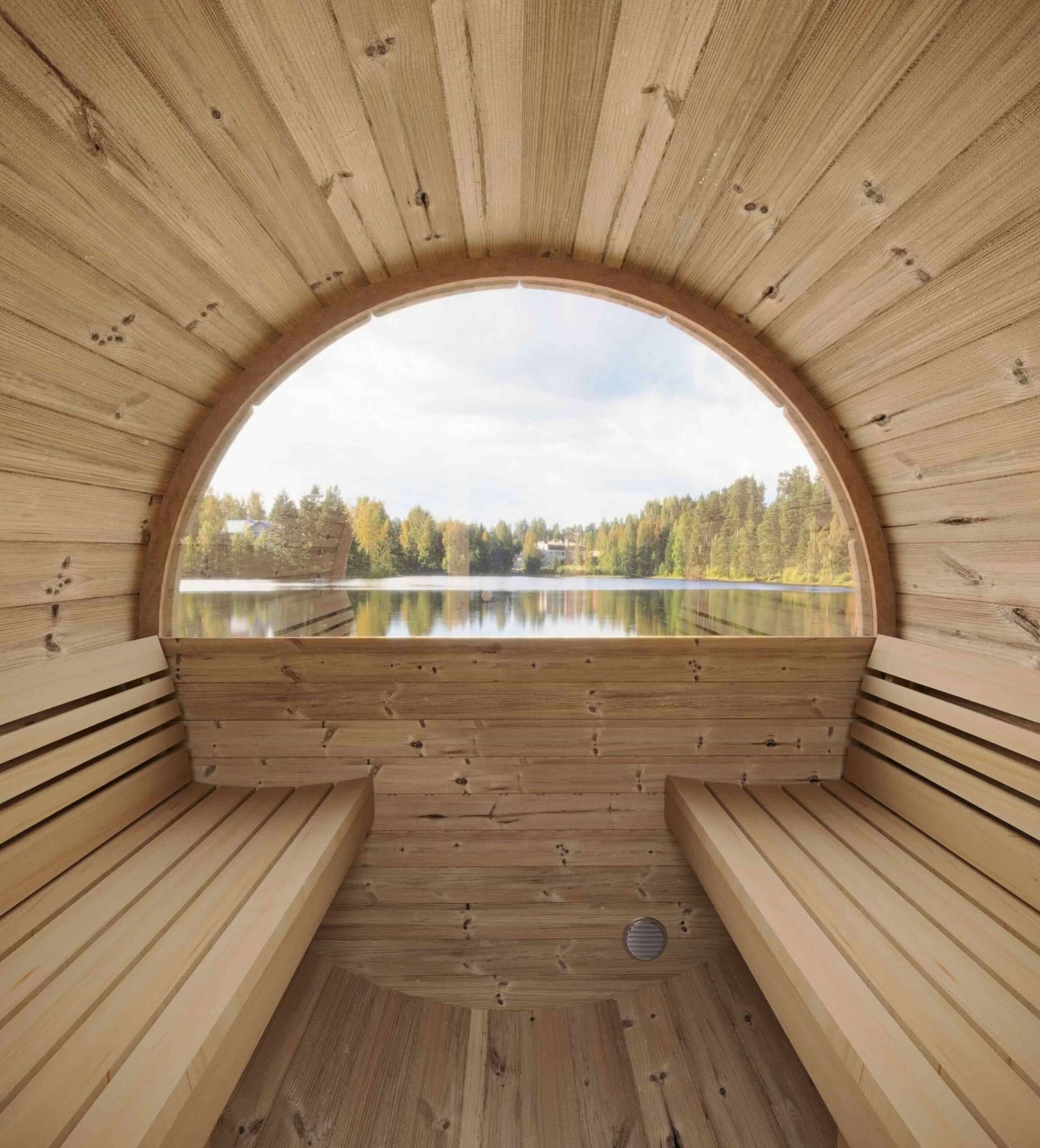SaunaLife E7W 4-Person Outdoor Barrel Sauna w/ Rear Window