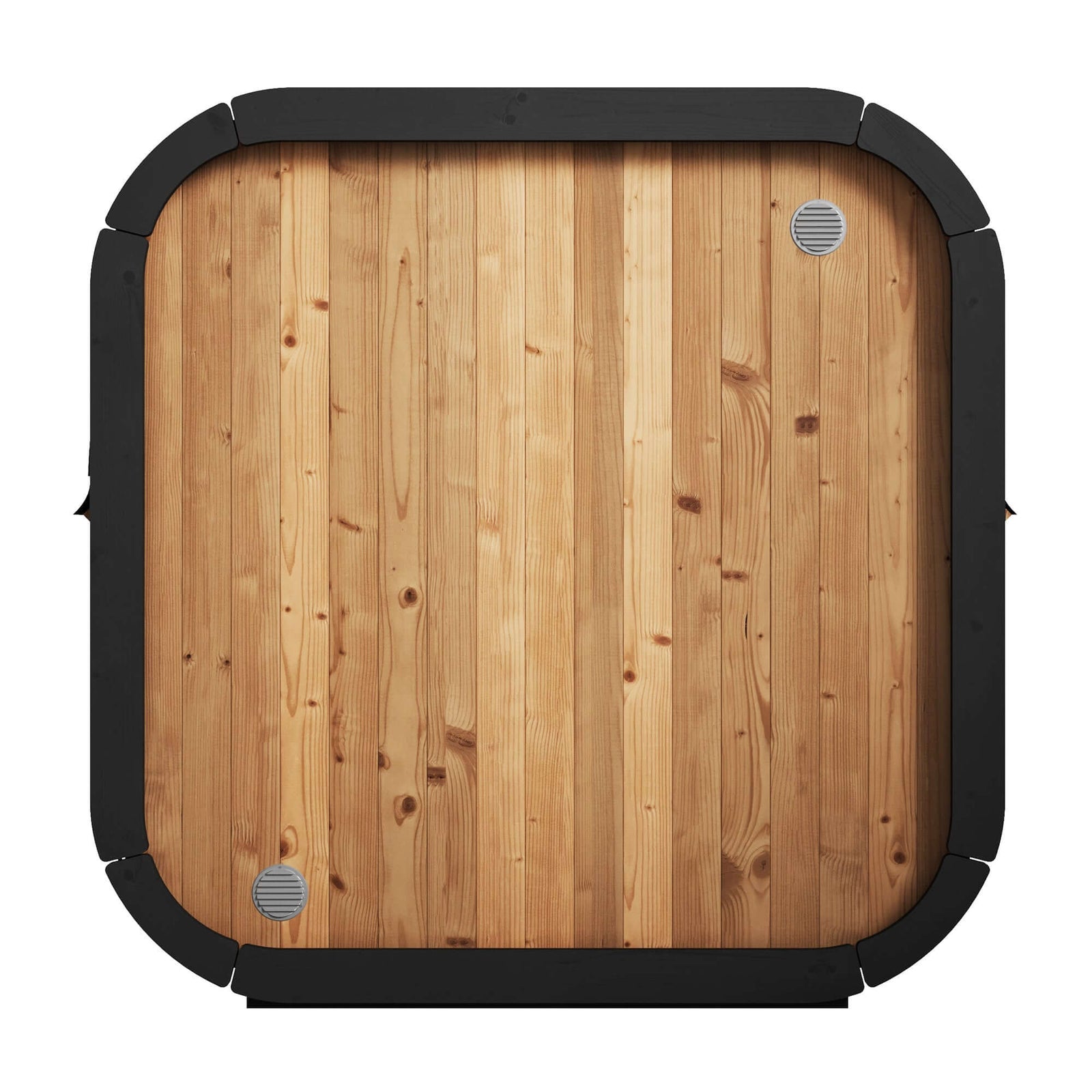 Top view of SaunaLife CL4G 3-Person Cube-Series Outdoor Sauna Kit in wood finish with black trim.