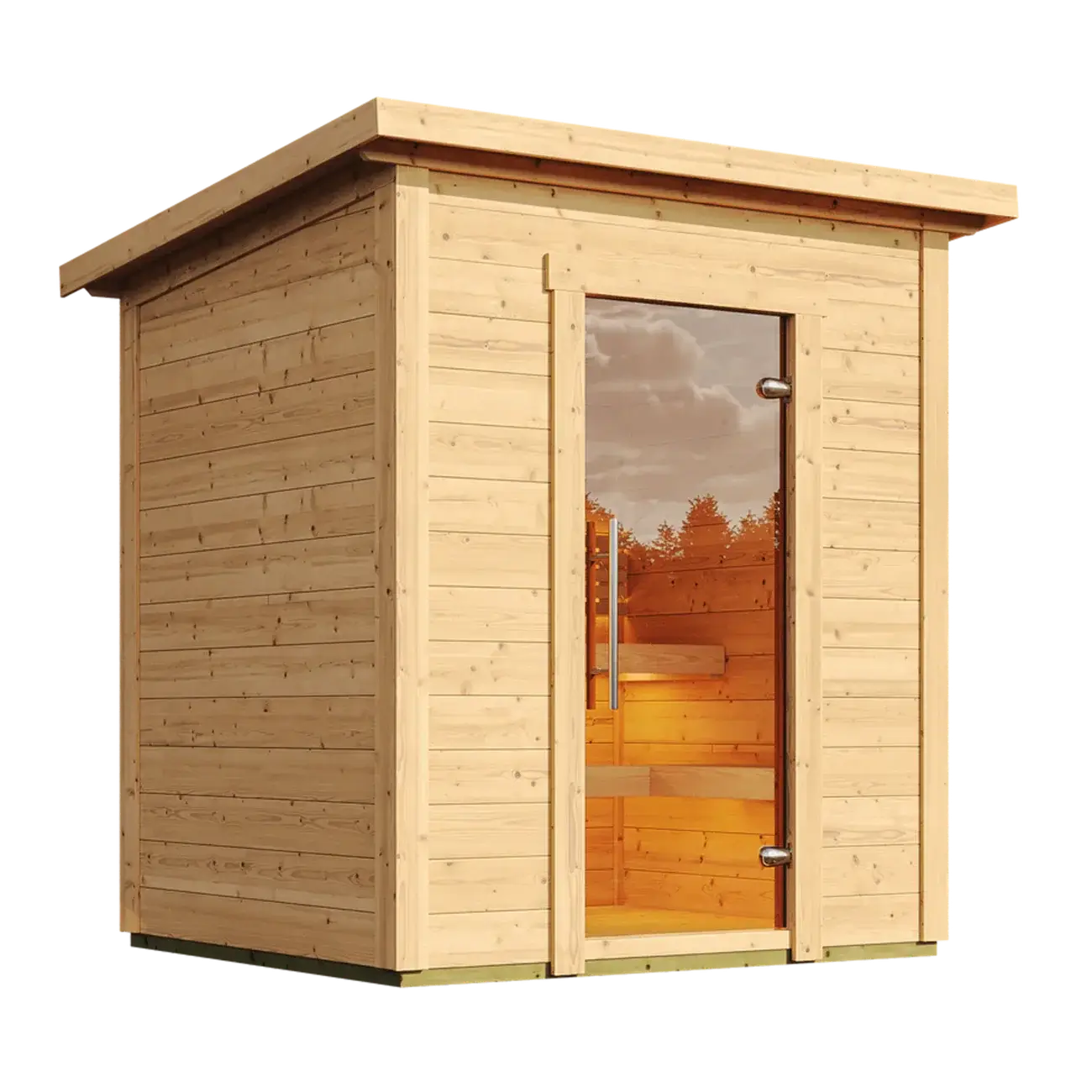 SaunaLife G2 wooden sauna cabin with a glass door on a white background