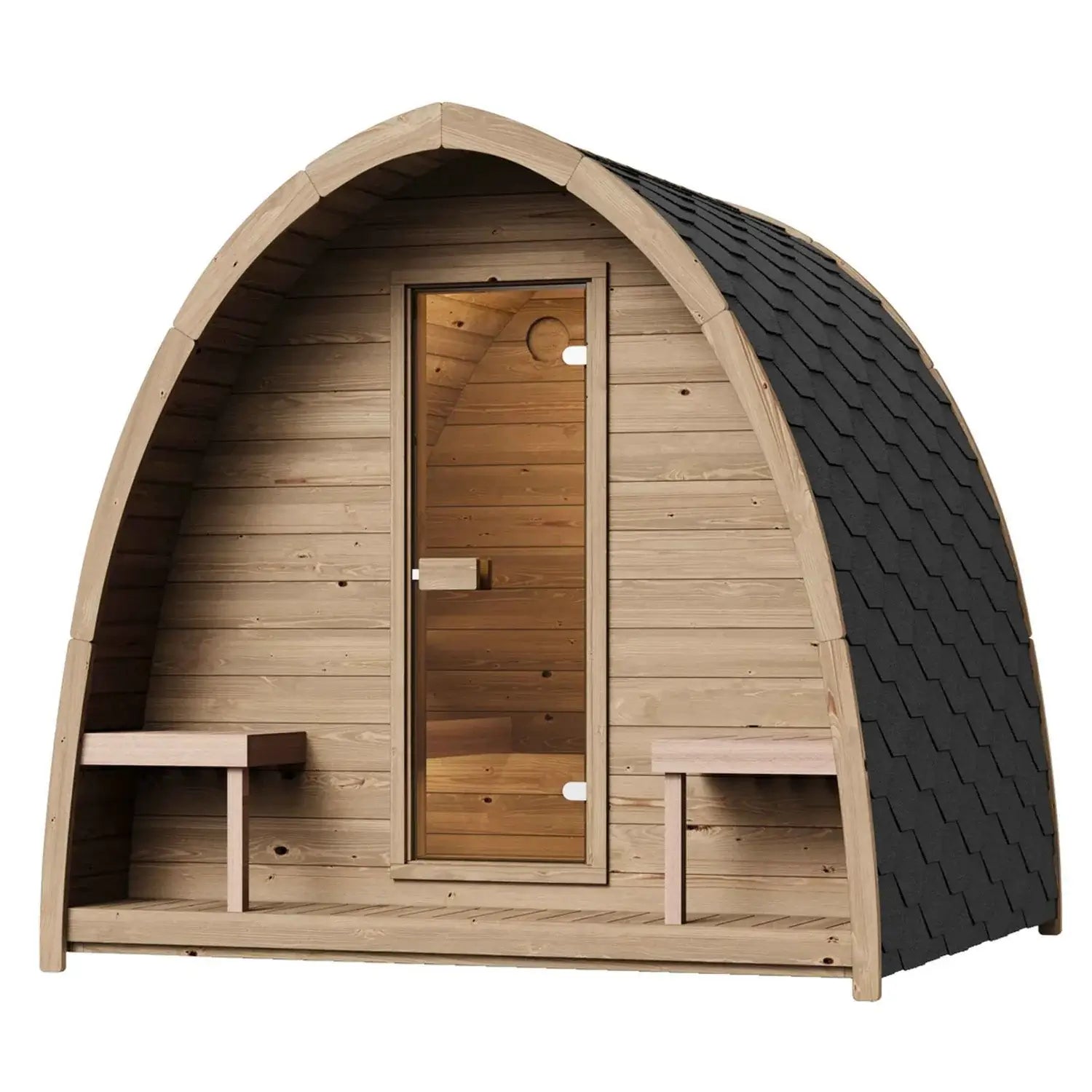 SaunaLife G3 wooden sauna with a curved roof on a white background