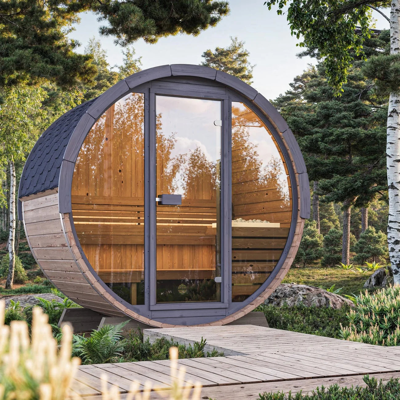SaunaLife EE8G 4-Person Barrel Sauna | Ergo Elegance Series