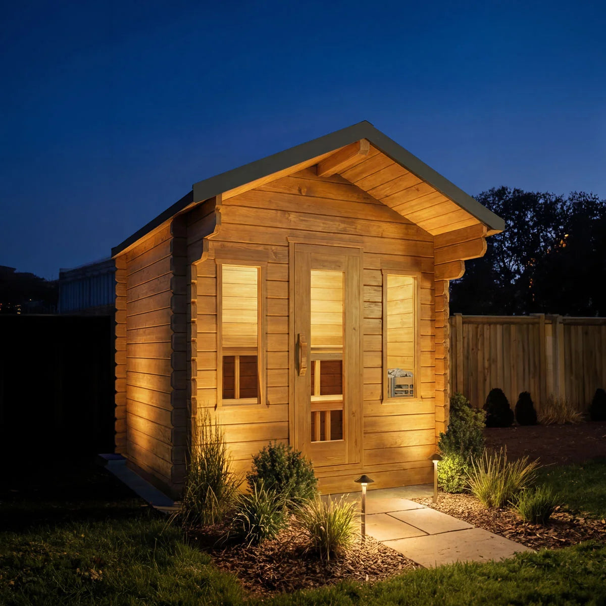Dundalk Leisurecraft Canadian Timber 4 Person Palmer Outdoor Traditional Cabin Sauna With Roof Overhang | CTC68