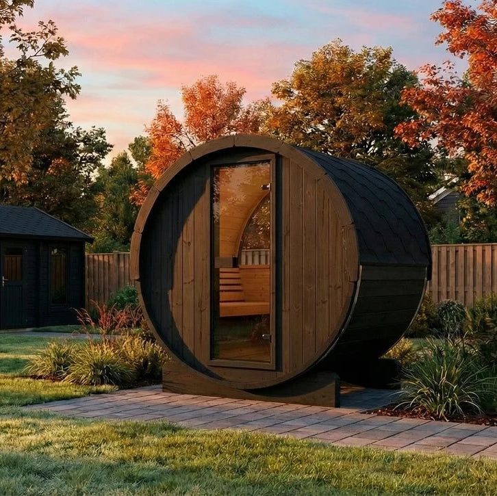 SaunaLife E6W 3 Person Barrel Sauna with Panoramic Rear Window | Ergo Model E6W