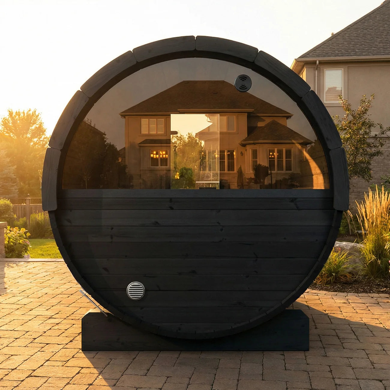 SaunaLife E7W 4-Person Barrel Sauna w/ Rear Window | Ergo Model E7W