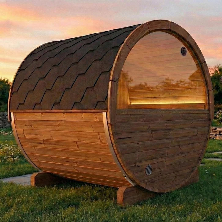 SaunaLife E7W 4-Person Barrel Sauna w/ Rear Window | Ergo Model E7W