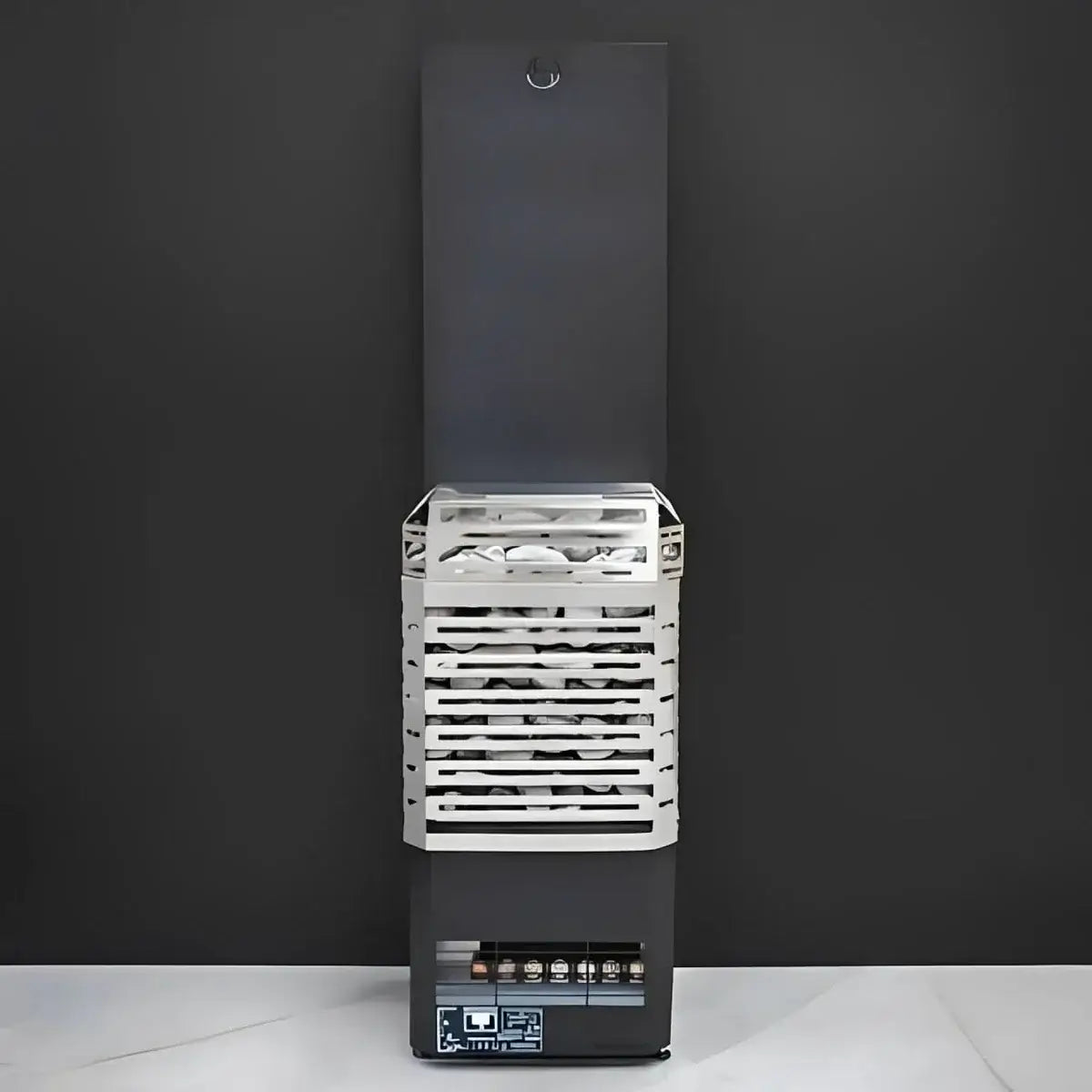 Saunum AIR L 10 kW electric sauna heater with climate equalizer, modern design, stainless steel construction.