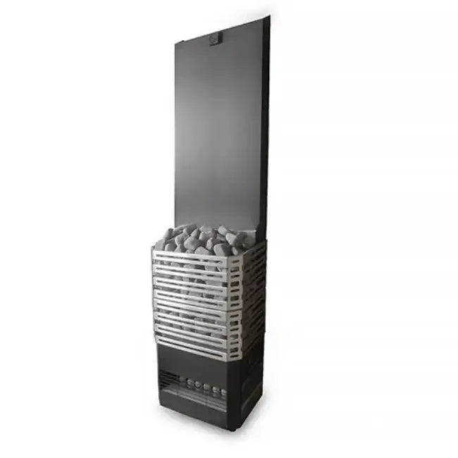 Tall black Saunum AIR 5 4.8 kW climate-equalizing electric
sauna heater on a white background