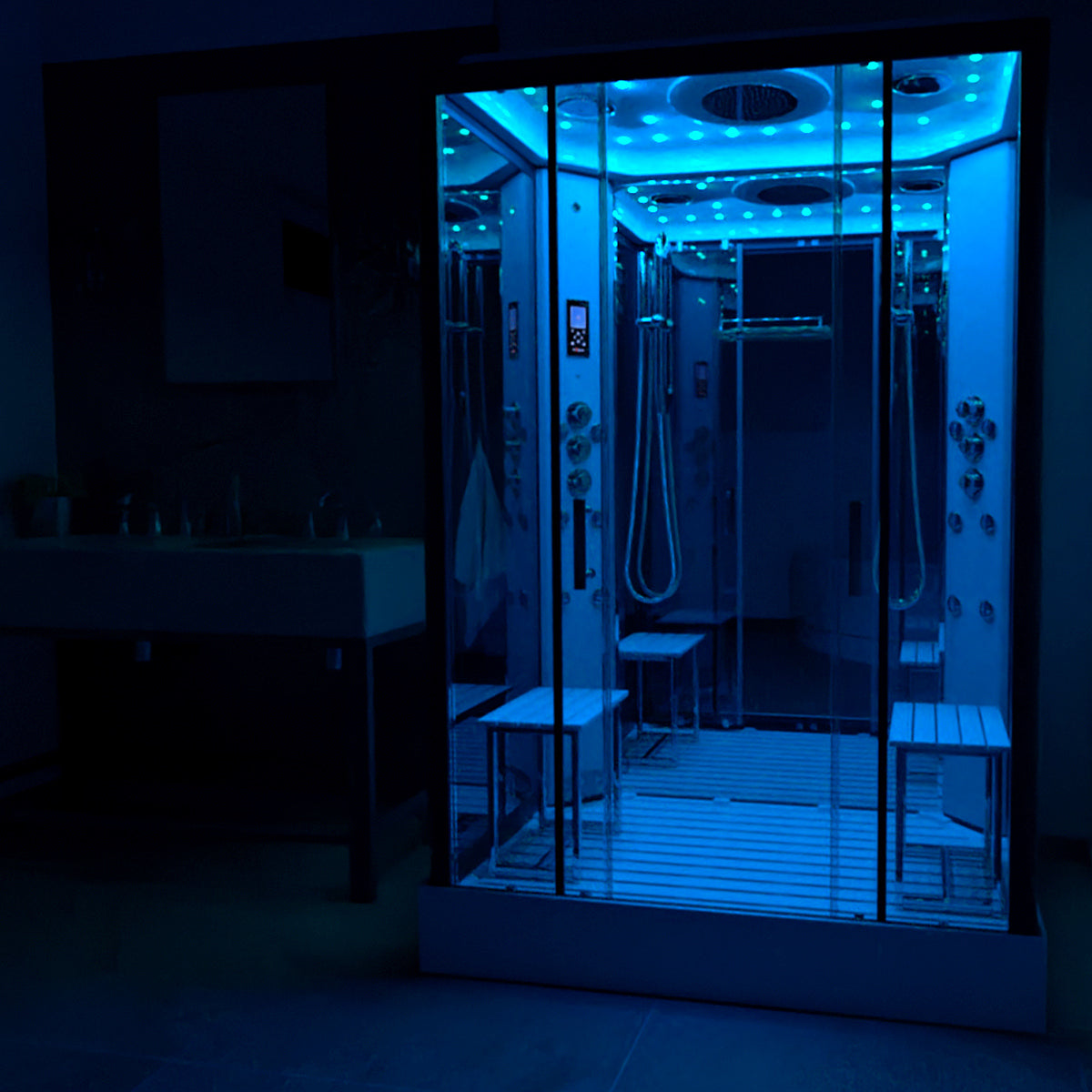 Insignia Platinum Black Framed Rectangular Twin Steam Shower Cabin 1400 x 900