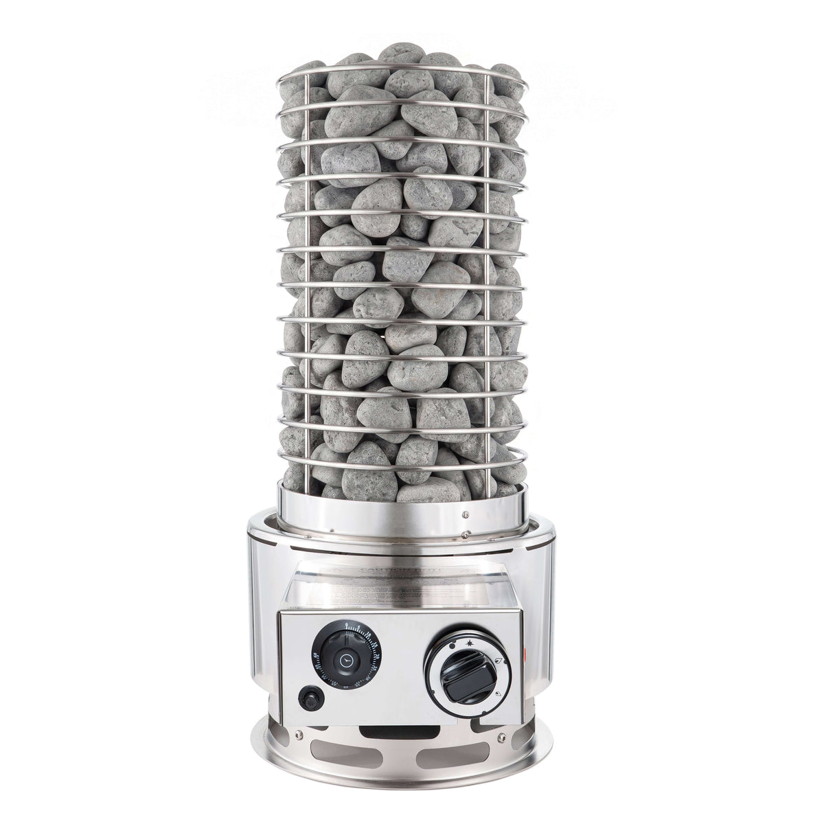SaunaLife TITAN SL1 Portable Propane Sauna Heater showcasing a high-performance design with stacked stones for authentic sauna experience.