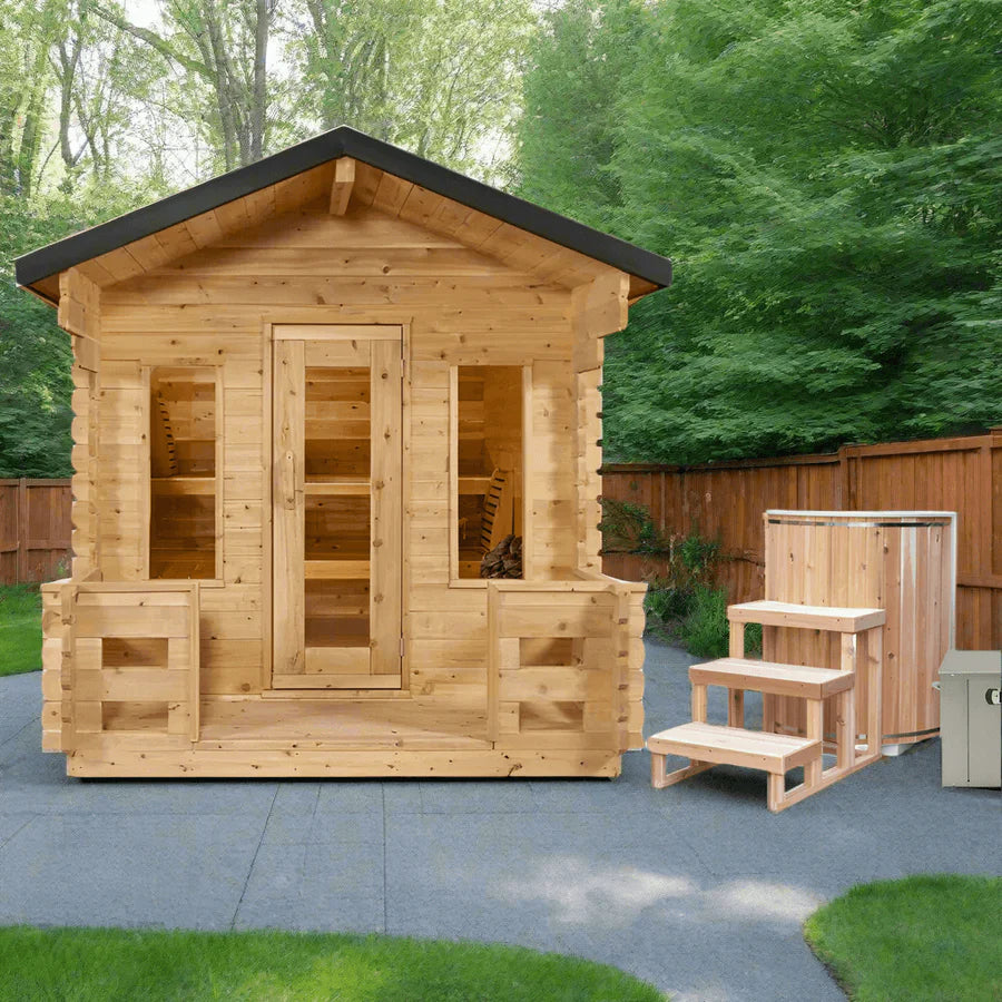 Dundalk Leisurecraft Canadian Timber 6 Person Georgian Cabin Sauna w/ Porch | CTC88PW