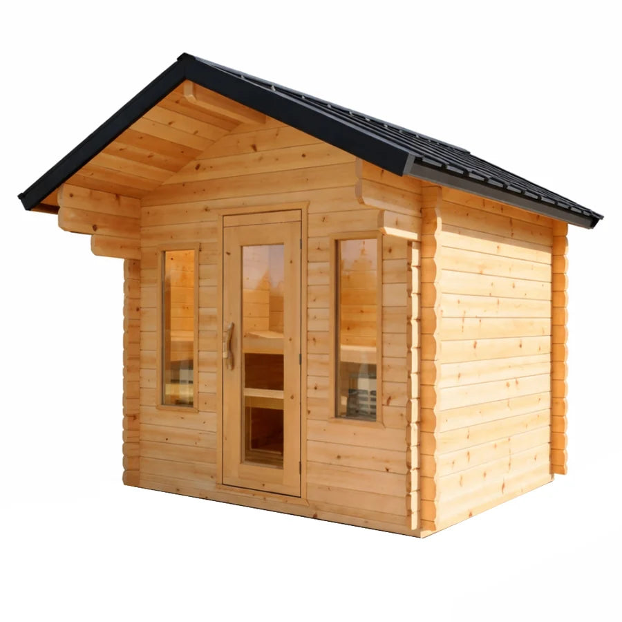 Dundalk Leisurecraft Canadian Timber 4 Person Palmer Outdoor Traditional Cabin Sauna With Roof Overhang | CTC68