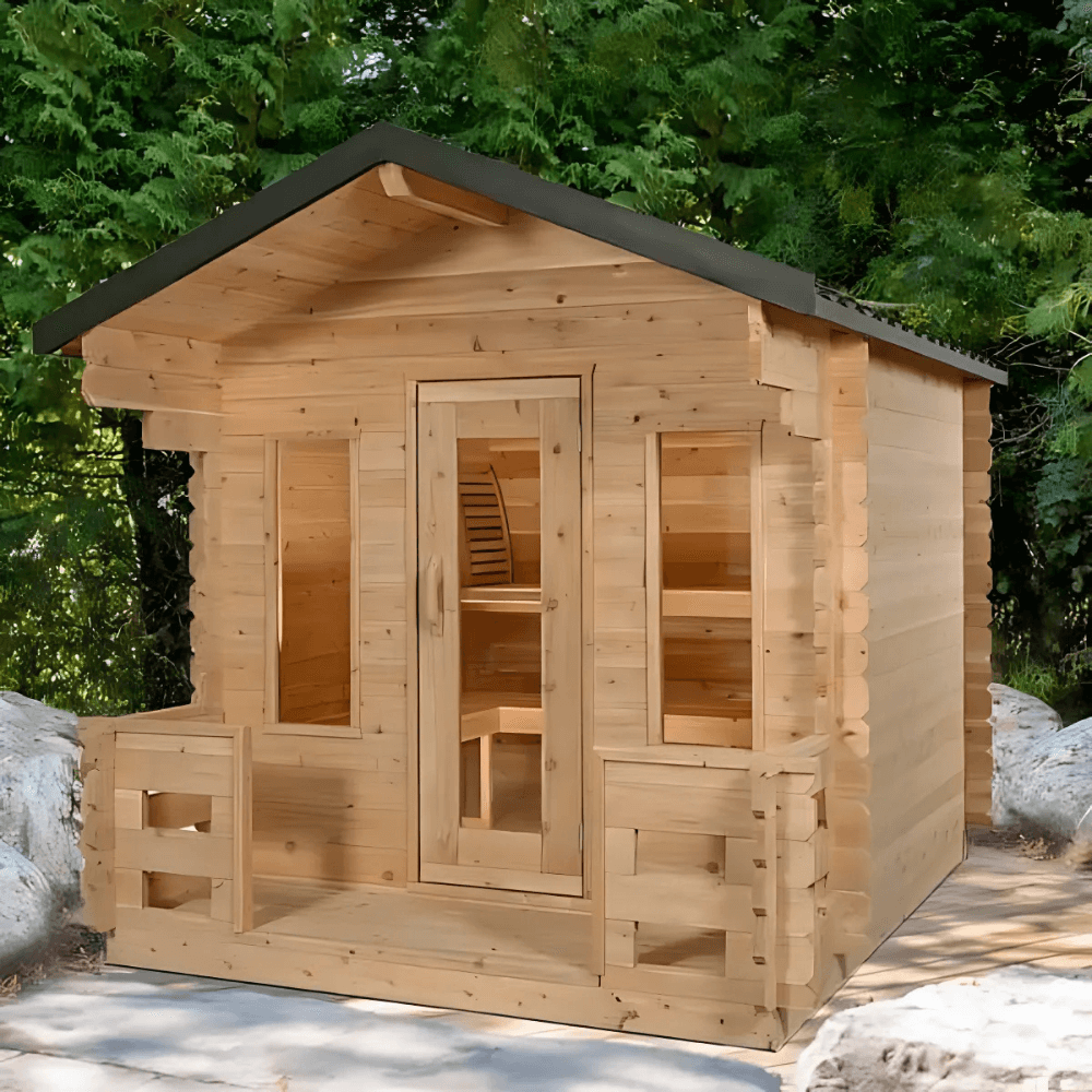 Dundalk Leisurecraft Canadian Timber 6 Person Georgian Cabin Sauna w/ Porch | CTC88PW