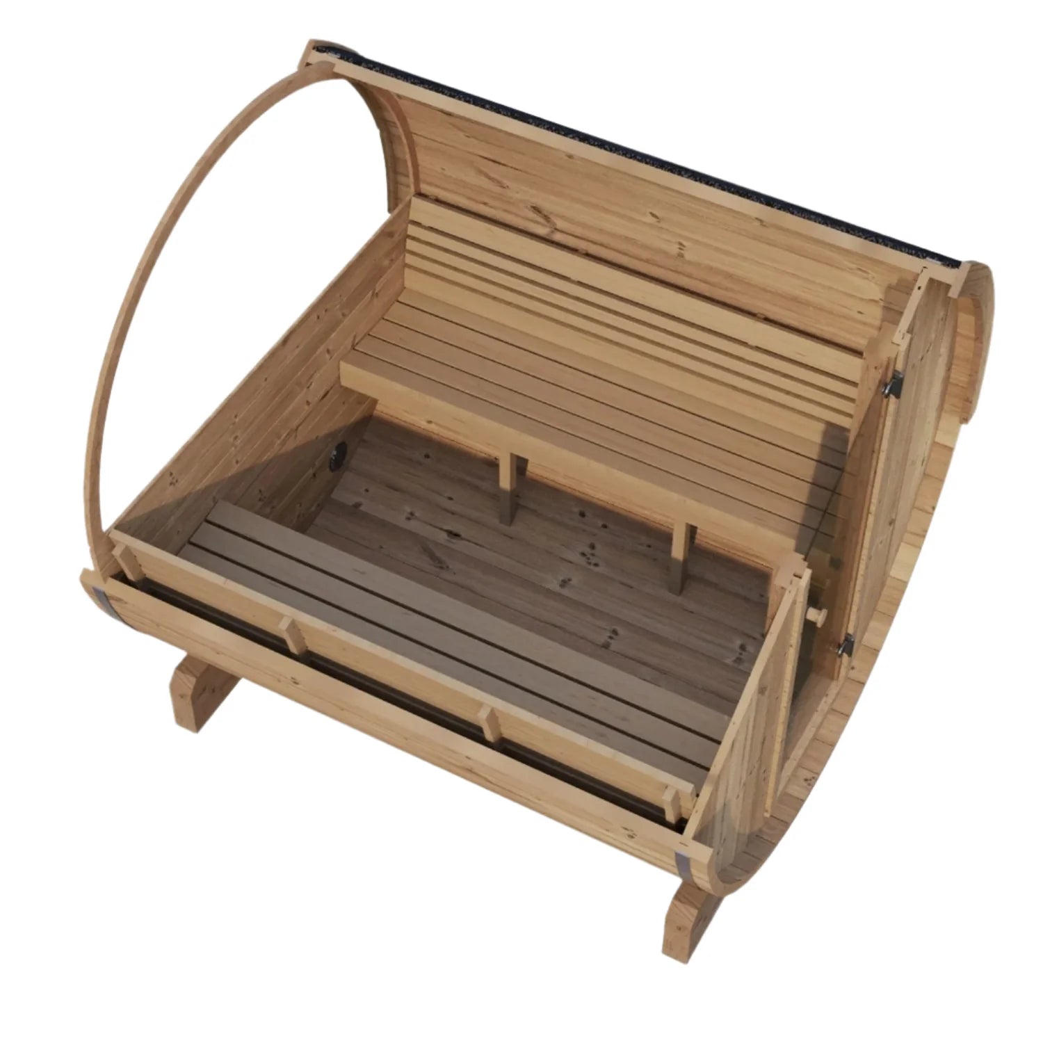 SaunaLife E6W 2-4 Person Barrel Sauna with Panoramic Rear Window | Ergo Model E6W