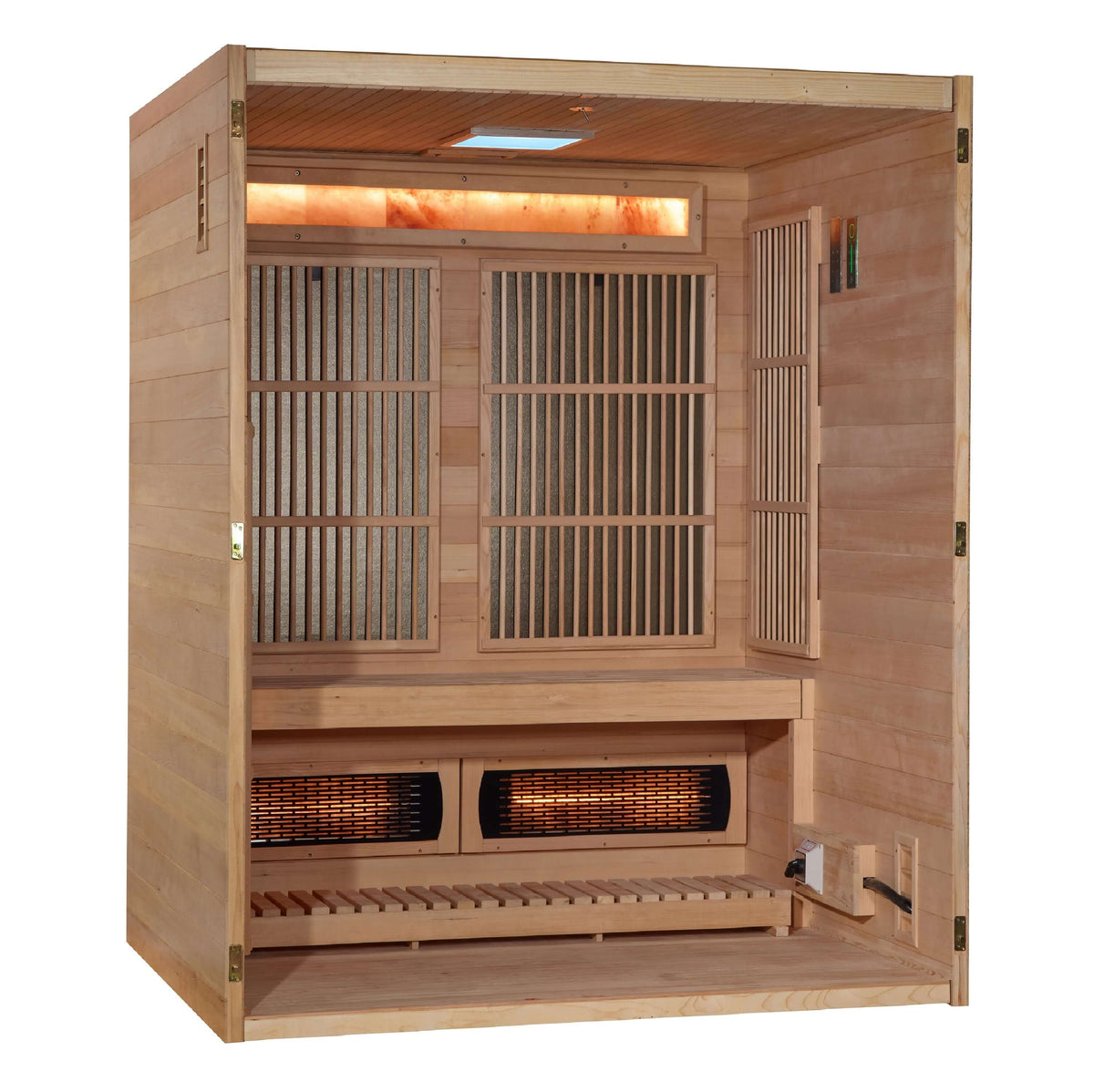 Golden Designs Soria 3-Person Hybrid Indoor Sauna w/ Full Spectrum Infrared & Harvia Traditional Electric Heater Kit | GDI-8330-01