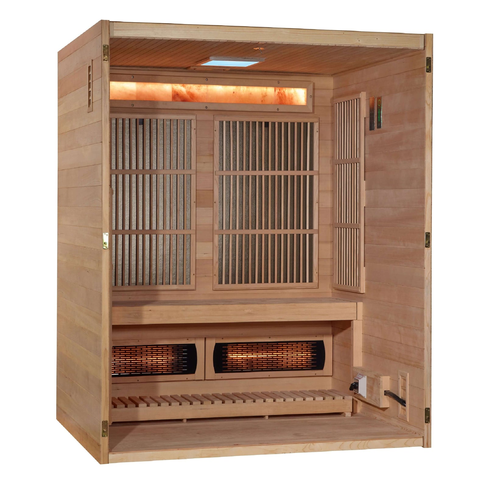 Golden Designs Soria 3-Person Hybrid Indoor Sauna w/ Full Spectrum Infrared & Harvia Traditional Electric Heater Kit | GDI-8330-01