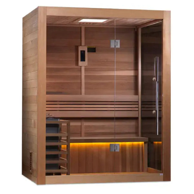 Golden Designs Hanko 3-Person Indoor Traditional Sauna Kit + Red Light Therapy | GDI-7202-01