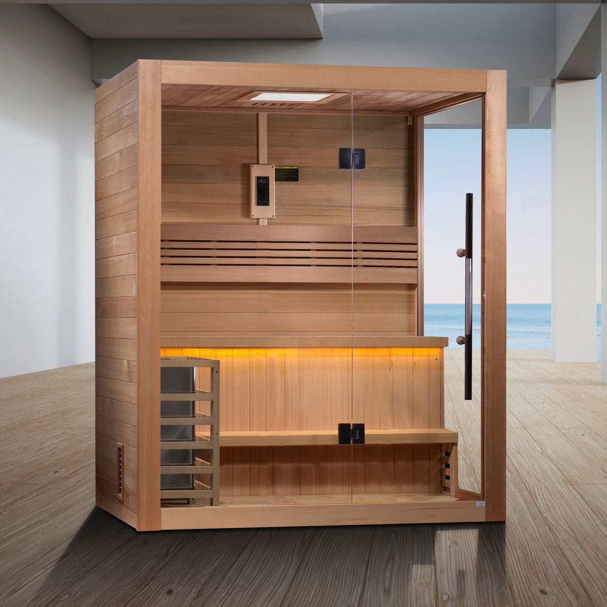 Golden Designs Hanko 3-Person Indoor Traditional Sauna Kit + Red Light Therapy | GDI-7202-01