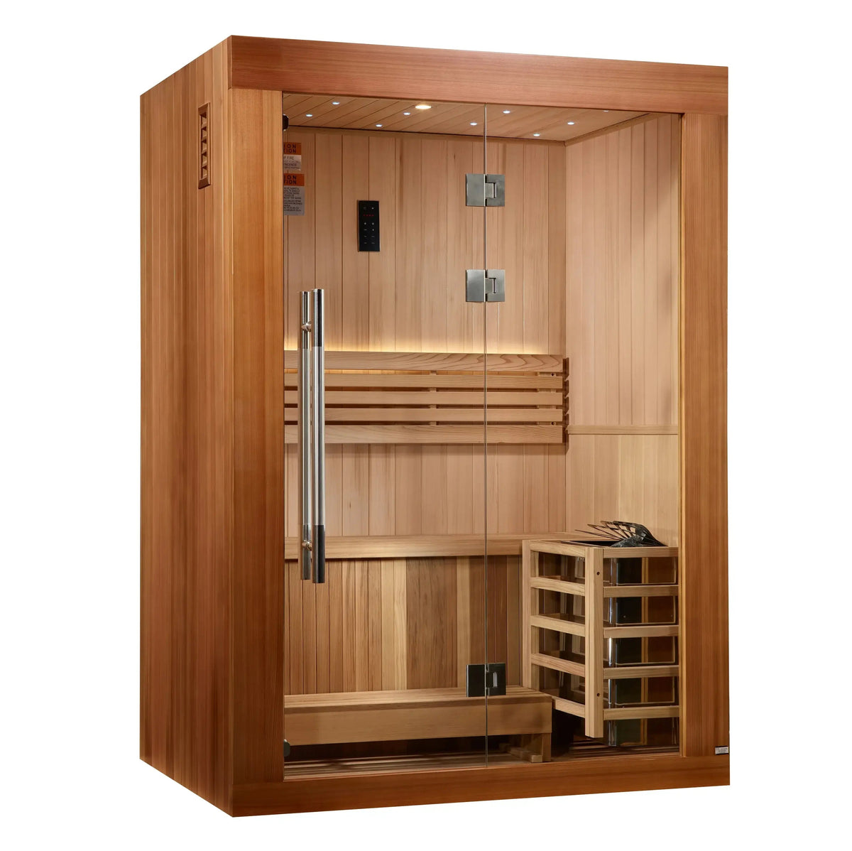 Golden Designs Sundsvall 2-Person Indoor Sauna &amp; Harvia Traditional Electric Heater Kit | GDI-7289-02