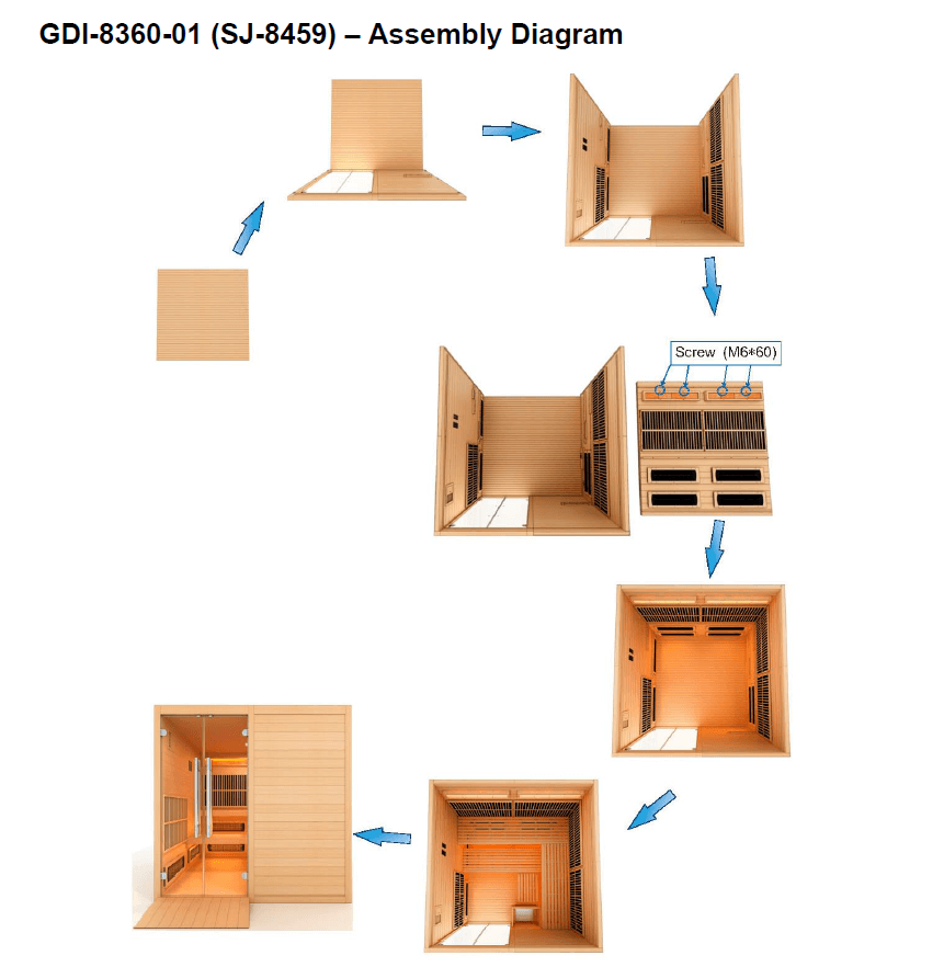 Golden Designs Toledo 6-Person Hybrid Indoor Sauna w/ Full Spectrum Infrared & Harvia Traditional Electric Heater Kit | GDI-8360-01