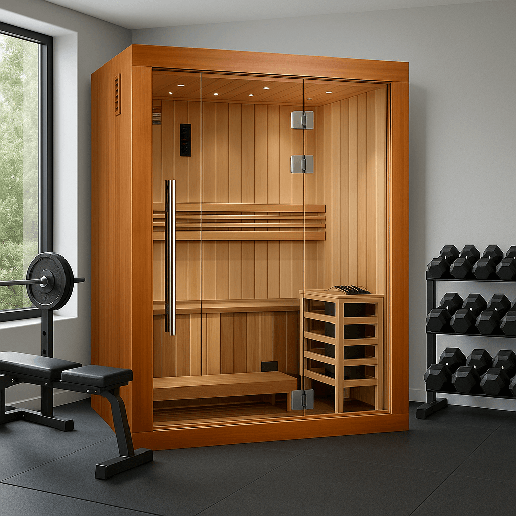 Golden Designs Sundsvall 2-Person Indoor Sauna & Harvia Traditional Electric Heater Kit | GDI-7289-02
