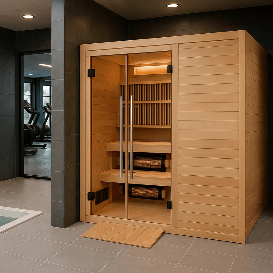 Golden Designs Toledo 6-Person Hybrid Indoor Sauna w/ Full Spectrum Infrared & Harvia Traditional Electric Heater Kit | GDI-8360-01