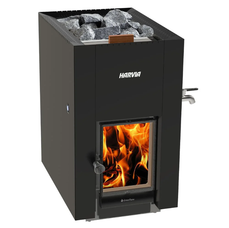 Harvia Linear 22 GreenFlame ES 15.7kW Low Emission Wood Burning Sauna Stove w/ Water Tank