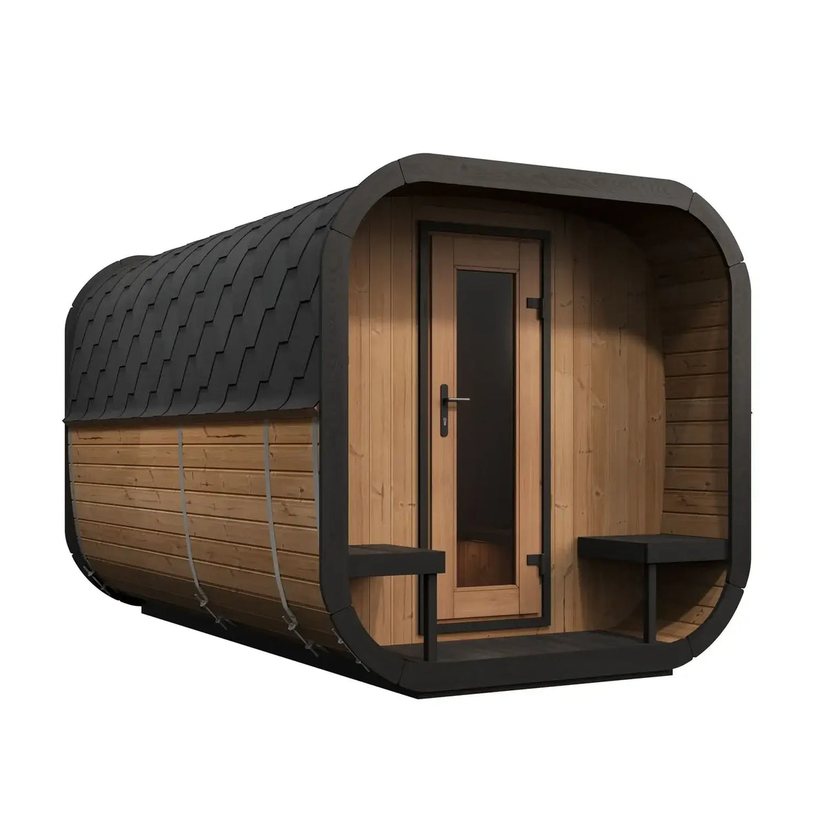 SaunaLife CL12GCP wooden sauna with black exterior on a white background.
