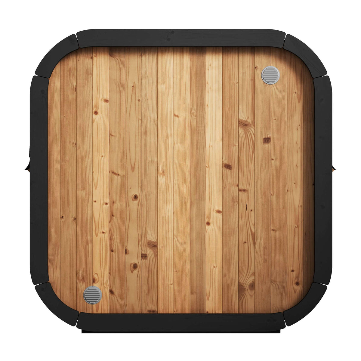 Top view of SaunaLife CL4G 3-Person Cube-Series Outdoor Sauna Kit in wood finish with black trim.