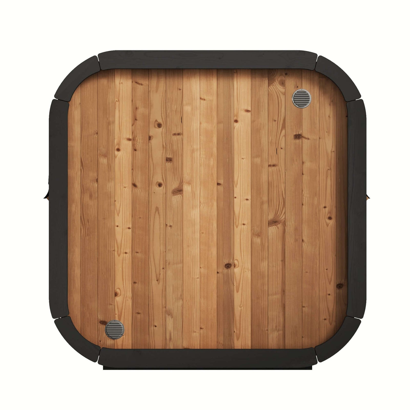SaunaLife CL5G 4-Person Cube Outdoor Sauna Kit top view with wooden panels and black corners.