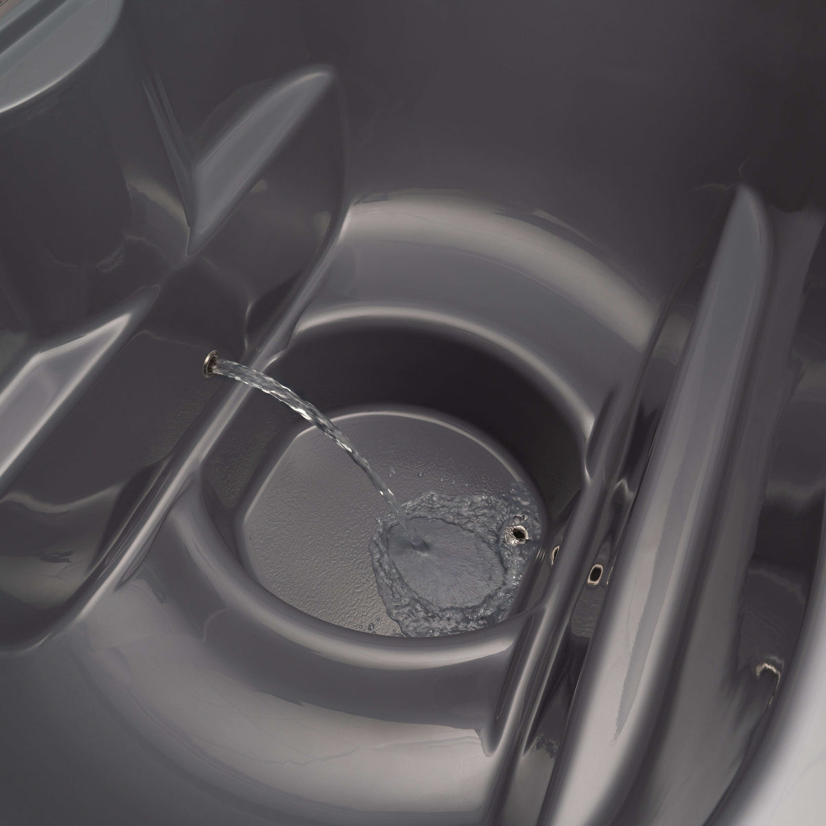 Close-up of SaunaLife S2 plunge tub's interior lining being filled up with water