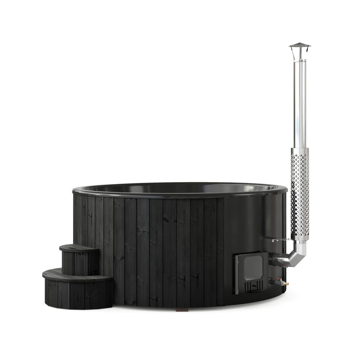 Black SaunaLife S6B wood-fired hot tub  on a white background