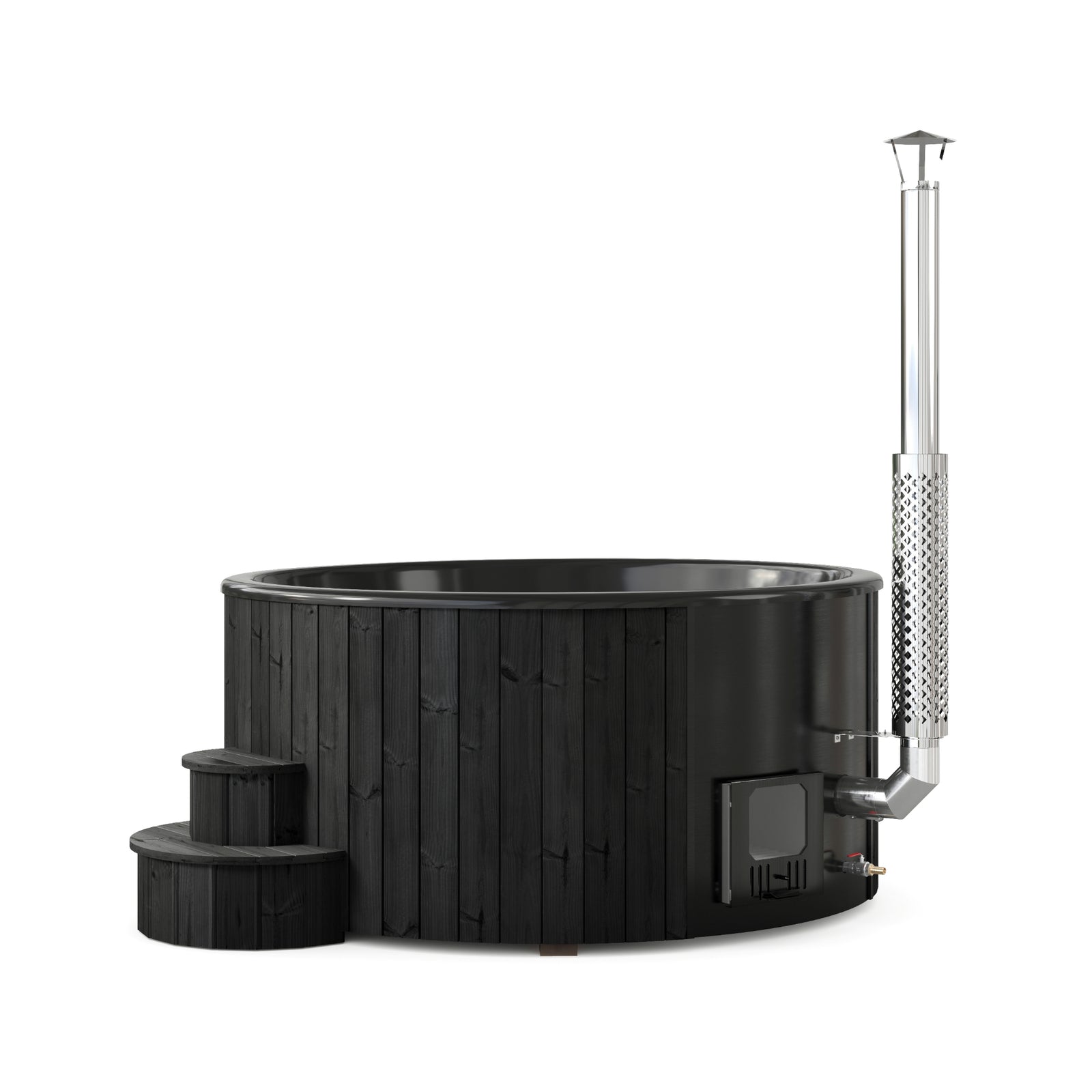 Black SaunaLife S6B wood-fired hot tub  on a white background