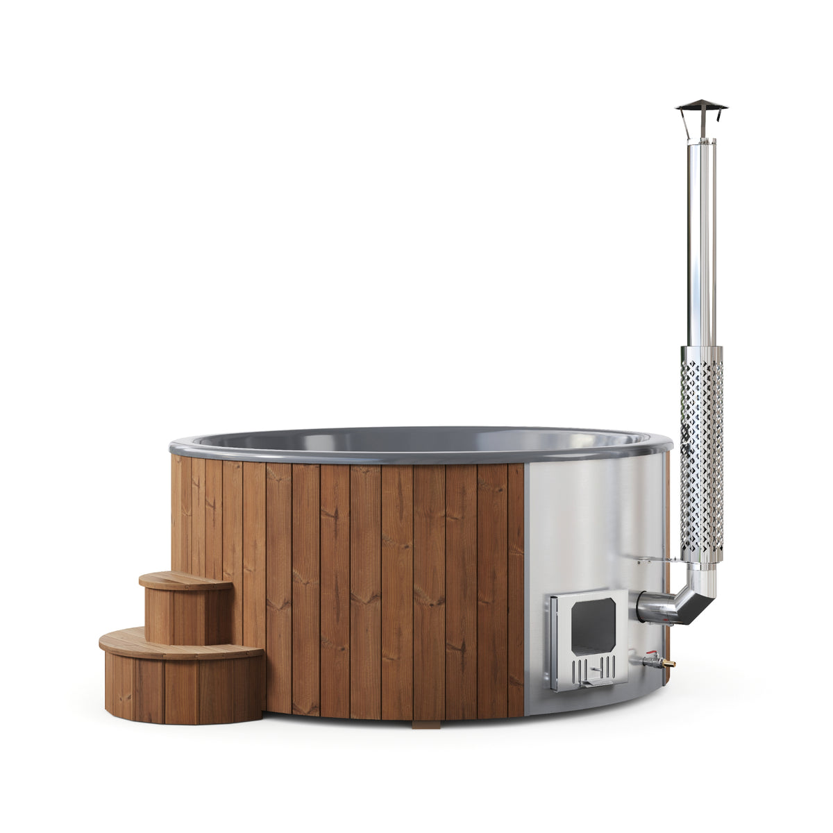 SaunaLife S6N wooden hot tub with  chimney on a white background