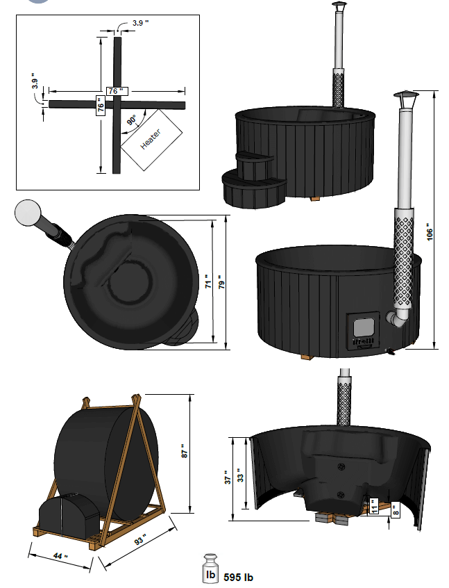 SaunaLife S4 6-Person Wood-Fired Hot Tub | Model S4B/S4N