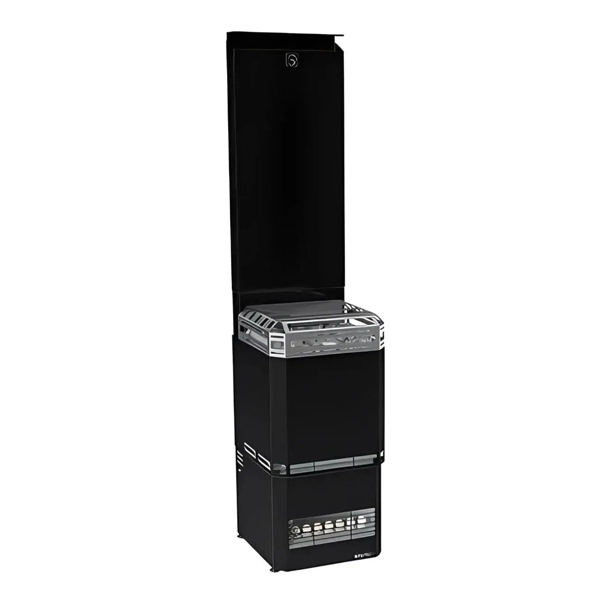 Saunum AIR L 10 kW electric sauna heater with climate equalizer in black and silver design.