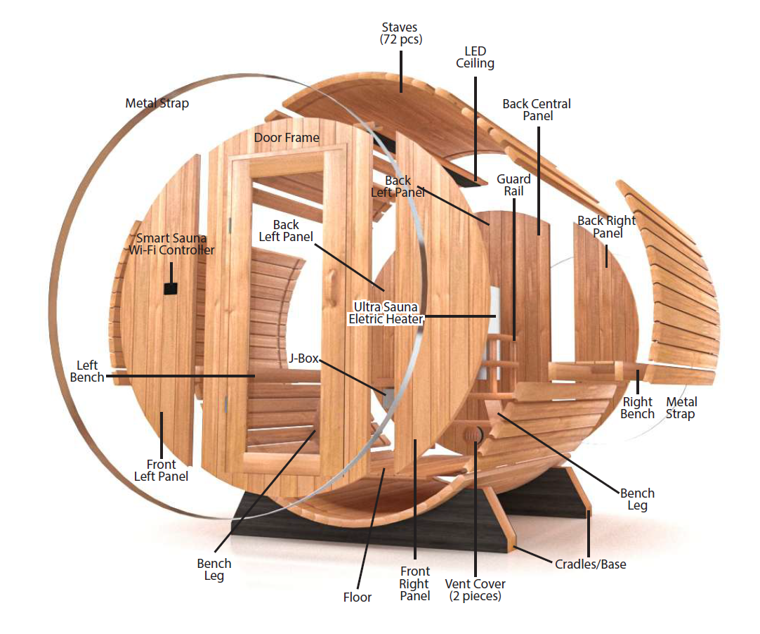 Scandia 2-8 Person Barrel Sauna w/ Electric Heater