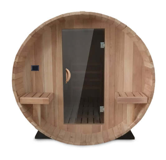 Scandia 2-8 Person Electric Barrel Sauna w/ Canopy, Electric Heater Included