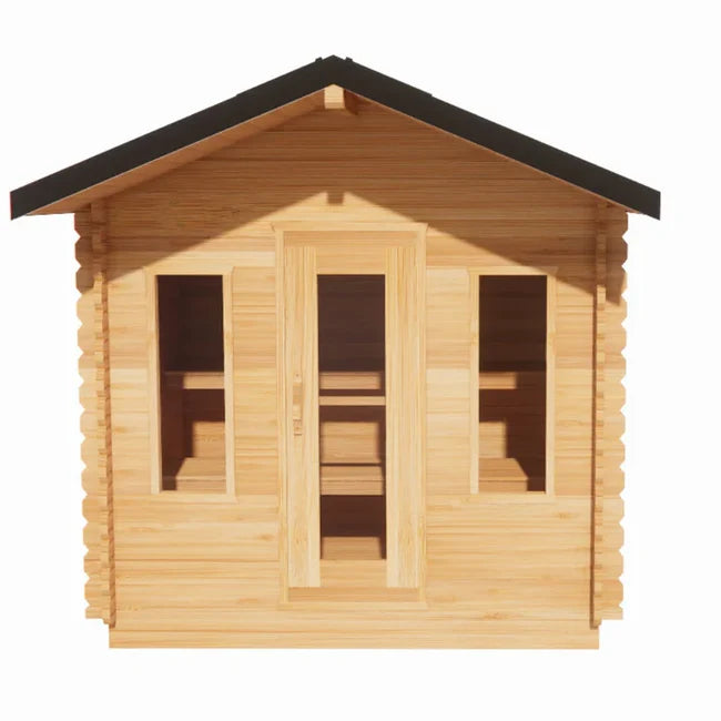 Dundalk Leisurecraft Canadian Timber 4 Person Palmer Outdoor Traditional Cabin Sauna With Roof Overhang | CTC68