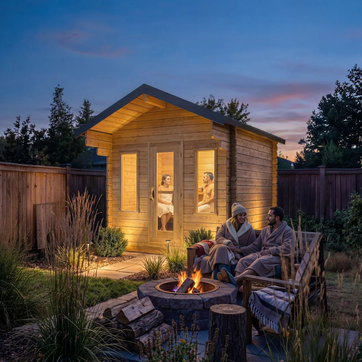Dundalk Leisurecraft Canadian Timber 4 Person Palmer Outdoor Traditional Cabin Sauna With Roof Overhang | CTC68