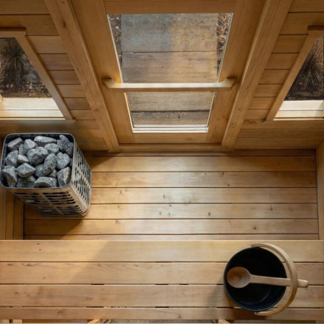 Dundalk Leisurecraft Canadian Timber 4 Person Palmer Outdoor Traditional Cabin Sauna With Roof Overhang | CTC68