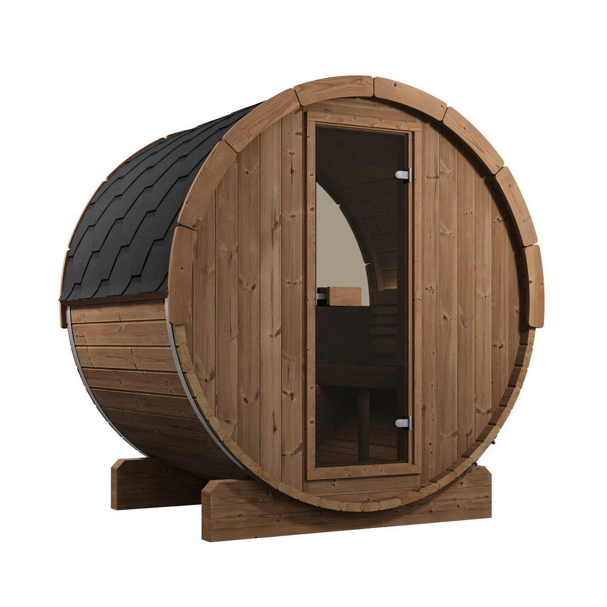 SaunaLife E6W 2-4 Person Barrel Sauna with Panoramic Rear Window | Ergo Model E6W