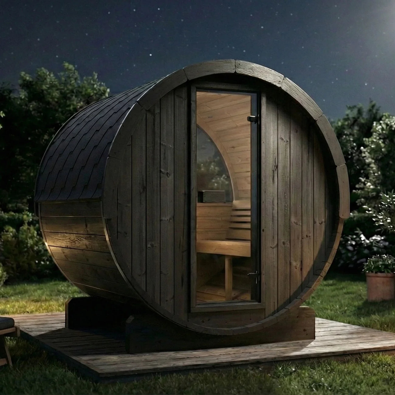 SaunaLife E7W 4-Person Barrel Sauna w/ Rear Window | Ergo Model E7W