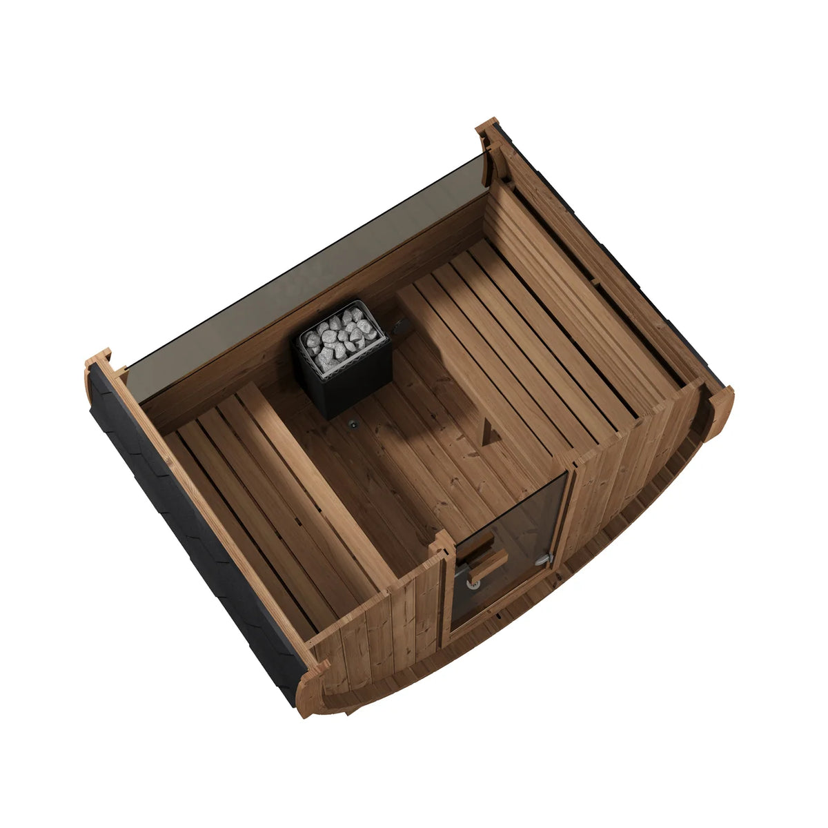 SaunaLife E6W 2-4 Person Barrel Sauna with Panoramic Rear Window | Ergo Model E6W
