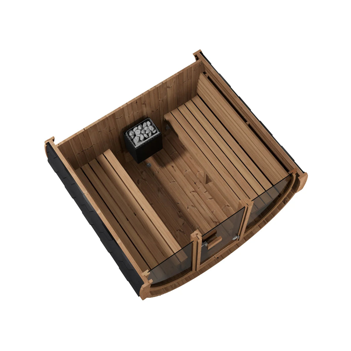 SaunaLife E7G 4-Person Barrel Sauna w/ Glass Front | Ergo Model E7G