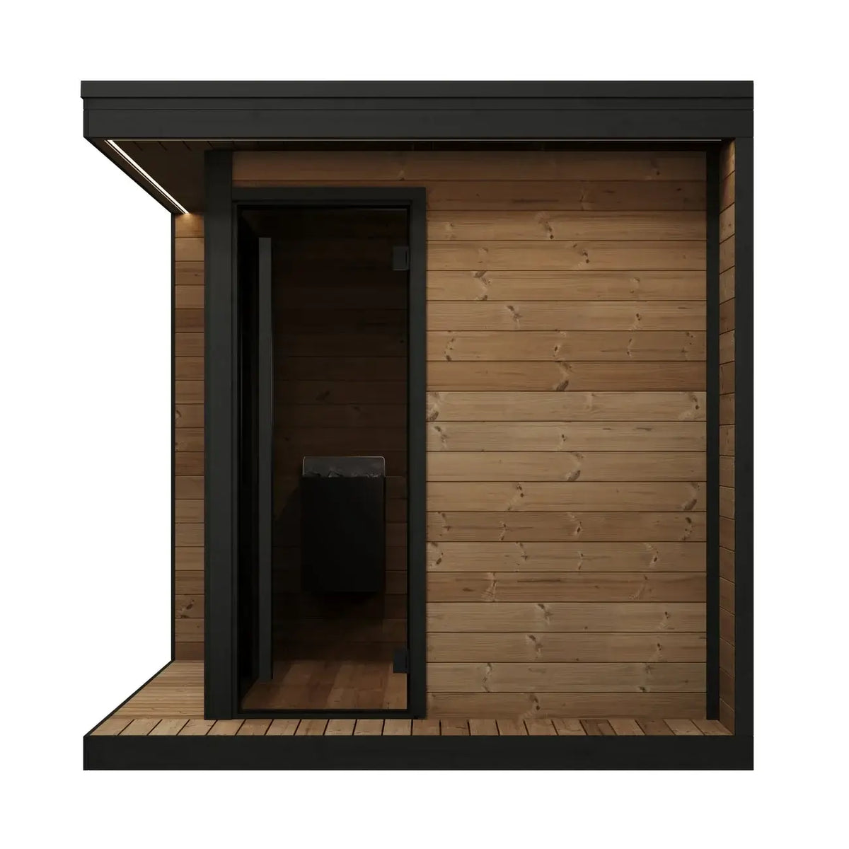 SaunaLife GL6 wooden cabin with black trim on a white background