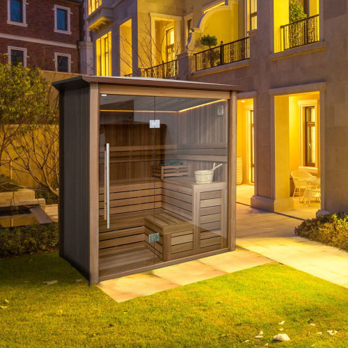 Insignia Traditional Outdoor 4-Person Sauna 2m x 2m w/ Bluetooth Speakers